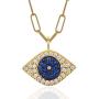 Anela Evil Eye Necklace with 14kt Gold Filled Paper Clip Chain, Cubic Zirconia Stones, Layering Necklace for Women, Hand Made in USA