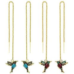 Jakayla 2PC Womens Hummingbird Earrings Stud Threader Long Drop Tassel Crystal Dangle for Girls