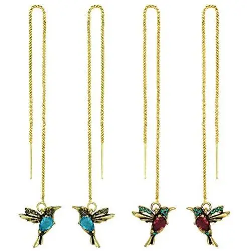 Jakayla 2PC Womens Hummingbird Earrings Stud Threader Long Drop Tassel Crystal Dangle for Girls Jakayla 2PC Womens Hummingbird Earrings Stud Threader Long Drop Tassel Crystal Dangle for Girls