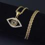 Moca Jewelry Hip-Hop Evil Eye Pendant Stainless Steel Chain Rhinestone Crystal Necklace for Men Women