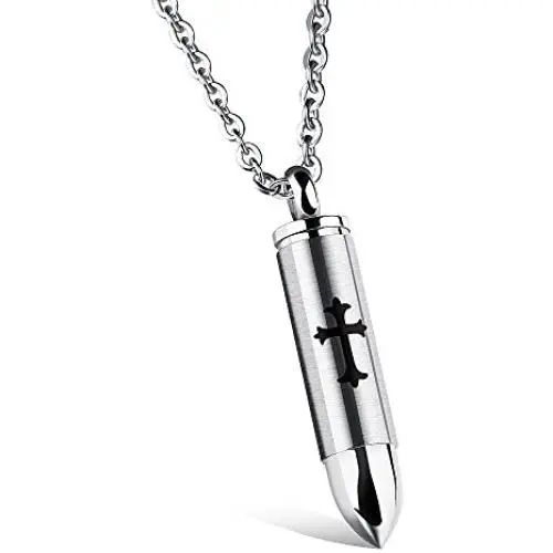 Mens Black Cross Pendant Stainless Steel Religious Bullet Urn Ashes Memorial Keepsake Necklace Chain for Men Women Prayer Jewelry Mens Black Cross Pendant Stainless Steel Religious Bullet Urn Ashes Memorial Keepsake Necklace Chain for Men Women Prayer Jewelry