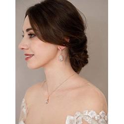 SWEETV Crystal Teardrop Wedding Jewelry Sets for Brides Birdesmaids, Rhinestone Cubic Zirconia Bridal Backdrop Necklace and Earrings Jewelry Sets for Women, Prom Costume Jewelry