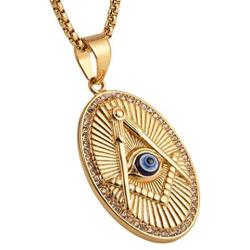 AsAlways 18k Gold Plated Iced Out Eye of Horus Egypt Protection Masonic Coin Freemason Master Brotherhood Accessories Gifts