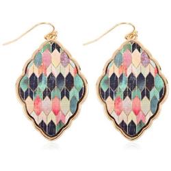 Bohemian Printed Natural Wood Geometric Statement Earrings - Filigree Leaf, Teardrop, Moroccan Dangle