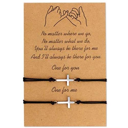Me&Hz Pinky Promise Bracelet Sunflower/Cross/Heart/Compass Matching Couple Friendship Bracelets Mother Daughter Best Friend Gift for Women Girls