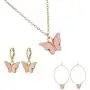 Butterfly Huggie Hoop Earrings Necklaces Set for Girl Dainty Acrylic Butterfly Aesthetic Cute Jewelry Earring Necklace Gold Plated Hypoallergen Earrings