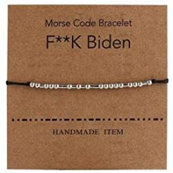 Joe Biden Morse Code Bracelet Beads on Silk Cord Secret Code Message Bracelet Adjustable Political Souvenir for United States of 2020 Fvcking Biden Memorial Jewelry