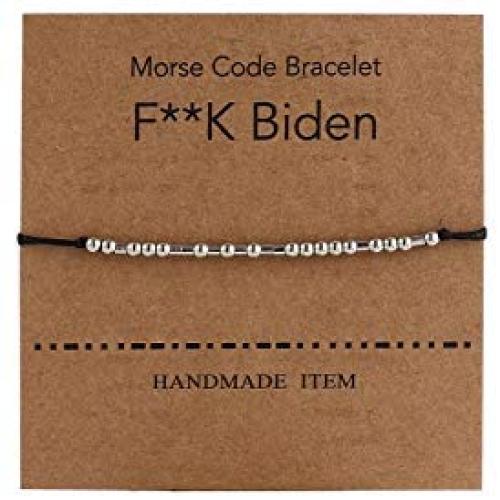 Joe Biden Morse Code Bracelet Beads on Silk Cord Secret Code Message Bracelet Adjustable Political Souvenir for United States of 2020 Fvcking Biden Memorial Jewelry