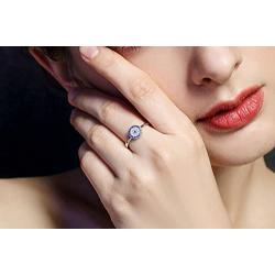 TONGZHE Dia.8mm Round Blue Evil Eye Band Ring in Sterling Silver 925 with Cubic Zirconia Size 6-8