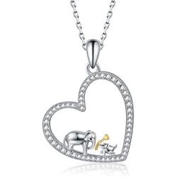 oGoodsunj Mother Daughter Jewelry - 925 Sterling Silver Necklace Lucky Elephant Love in Heart Pendant Ring Bracelet for Women Girls