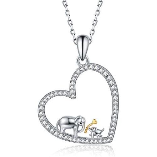 oGoodsunj Mother Daughter Jewelry - 925 Sterling Silver Necklace Lucky Elephant Love in Heart Pendant Ring Bracelet for Women Girls