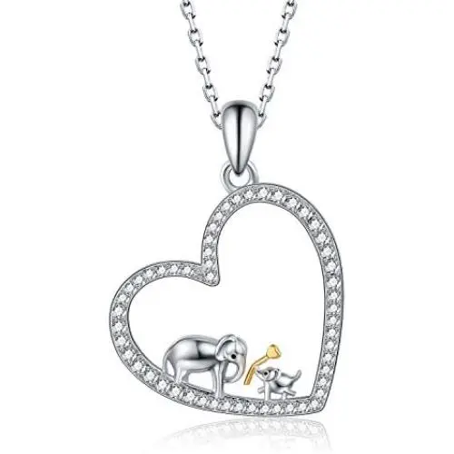 oGoodsunj Mother Daughter Jewelry - 925 Sterling Silver Necklace Lucky Elephant Love in Heart Pendant Ring Bracelet for Women Girls