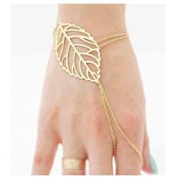Olbye Leaf Finger Ring Bracelet Gold Slave Bracelet Dainty Hand Chain Everyday Jewelry for Women and Teen Girls