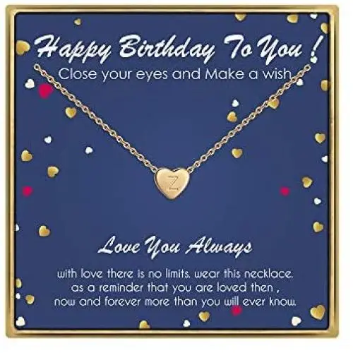Birthday Gifts for Women Initial Necklace - 14K Gold Filled Initial Necklaces for Teen Girls Birthday Necklace Tiny Heart Letter Necklace Birthday Gifts for Women Kids Child Happy Birthday Gifts