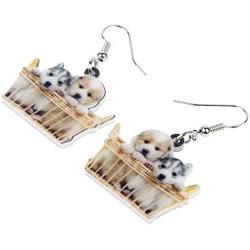 NEWEI Acrylic Cute Basket Dog earrings Drop Dangle Fashion Animal Jewelry For Women Girls Gift Charms