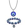 Picano 2 Pcs Turkish Evil Eye Pendant Necklace Evil Eyes Bracelet Hamsa Hand of Fatima Bracelet Lucky Protection Jewelry Set
