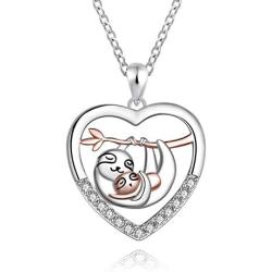 925 Sterling Silver Sloth Bear Pendant Necklace Heart Animal Love ''Slow Down Be Happy'' Mother Daughter Jewelry Gift for Women