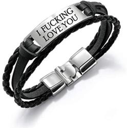 JUPPE Personalized Leather Braided Rope Bracelet Custom Engraved Stainless Steel Bangle Classic Unisex Gift