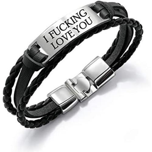 JUPPE Personalized Leather Braided Rope Bracelet Custom Engraved Stainless Steel Bangle Classic Unisex Gift