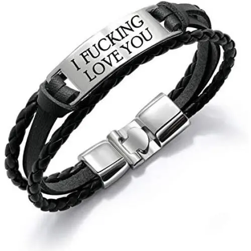 JUPPE Personalized Leather Braided Rope Bracelet Custom Engraved Stainless Steel Bangle Classic Unisex Gift JUPPE Personalized Leather Braided Rope Bracelet Custom Engraved Stainless Steel Bangle Classic Unisex Gift
