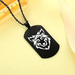 Wolf Pendant Necklace for Men, Inspirational I am Wolf Spirit Dog Tag Strength Jewelry for Tenn Boy Men 2-sided Black