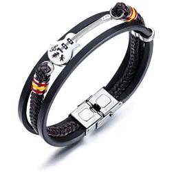 TEMICO Mens Leather Cuff Bracelet Black Brown Multilayer Braided Rope Guitar Treble Clef Music Note Jewelry Bangle Adjustable