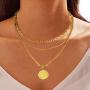 LANE WOODS Layered 18k Gold Plated Necklaces for Women - Multilayer Coin Medallion Pendant Necklace Adjustable Layering Choker Necklaces Chain Set for Women Girls Jewelry