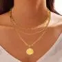 LANE WOODS Layered 18k Gold Plated Necklaces for Women - Multilayer Coin Medallion Pendant Necklace Adjustable Layering Choker Necklaces Chain Set for Women Girls Jewelry