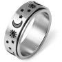 HZMAN Moon Star Sun Fine Tuning Rotating Ring Stainless Steel Boho Jewelry for Women Men Sizs 5-12