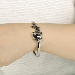 Merdia Polished Cuff Bracelet for Women Titanium Steel Rose Flower Bracelet 22.4G
