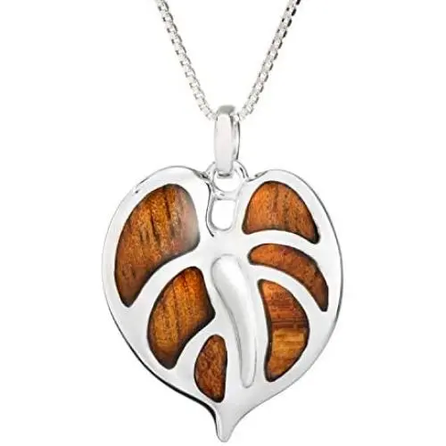 Aloha Jewelry Company Sterling Silver Koa Wood Anthurium Necklace Pendant with 18'' Box Chain Aloha Jewelry Company Sterling Silver Koa Wood Anthurium Necklace Pendant with 18'' Box Chain
