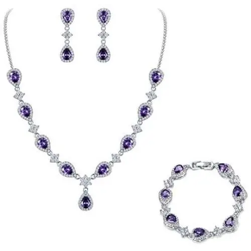 EleQueen Womens Silver-Tone Cubic Zirconia Teardrop Flower Bridal V-Necklace Sets Tennis Bracelet Dangle Earrings for Wedding Bridesmaids EleQueen Womens Silver-Tone Cubic Zirconia Teardrop Flower Bridal V-Necklace Sets Tennis Bracelet Dangle Earrings for Wedding Bridesmaids