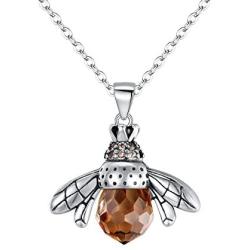EleQueen 925 Sterling Silver Vintage Inspired Brown Crystals Queen Bee Pendant Necklace Bracelet Ring Jewelry for Women Girls