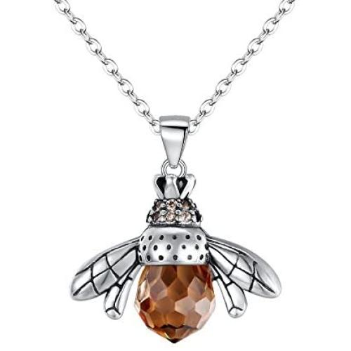 EleQueen 925 Sterling Silver Vintage Inspired Brown Crystals Queen Bee Pendant Necklace Bracelet Ring Jewelry for Women Girls