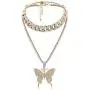Cinsionze Big Butterfly Pendant Necklace Tennis Link Choker Rhinestone Cubic Zircon Embedded Cuban Chains Necklace Dual Layers Valentine Gifts for Women Girls