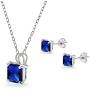Sterling Silver Created or Simulated Gemstone Square Solitaire Necklace and Stud Earrings Set