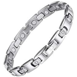 Magnetic Bracelets for Women Magnetic Therapy Titanium Magnetic Bracelets Pain Relief Bracelets Magnetic Free Link+Removal Tool (Silver)