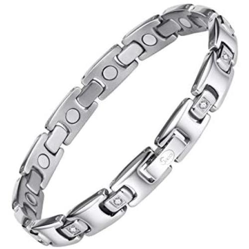 Magnetic Bracelets for Women Magnetic Therapy Titanium Magnetic Bracelets Pain Relief Bracelets Magnetic Free Link+Removal Tool (Silver)