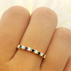 Dazzlingrock Collection 14K Gold Round Blue Sapphire and White Diamond Ladies Bridal Wedding Band