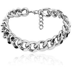 Punk Sliver Chain Links Choker Necklace Jewelry for Women 15inch Thick Chain Choker Necklace