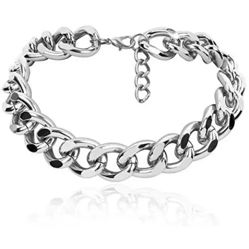 Punk Sliver Chain Links Choker Necklace Jewelry for Women 15inch Thick Chain Choker Necklace