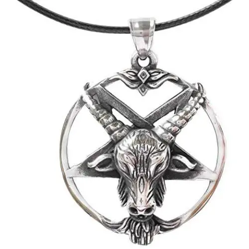 HAQUIL Baphomet Necklace - Stainless Steel, Inverted Pentagram Sabbatic Goat Pendant - PU Leather Cord, 19.7'' HAQUIL Baphomet Necklace - Stainless Steel, Inverted Pentagram Sabbatic Goat Pendant - PU Leather Cord, 19.7''