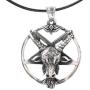 HAQUIL Baphomet Necklace - Stainless Steel, Inverted Pentagram Sabbatic Goat Pendant - PU Leather Cord, 19.7''