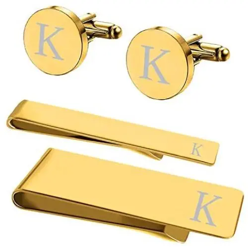 BodyJ4You 4PC Cufflinks Tie Bar Money Clip Button Shirt Personalized Initials Alphabet A-Z Gift Set BodyJ4You 4PC Cufflinks Tie Bar Money Clip Button Shirt Personalized Initials Alphabet A-Z Gift Set