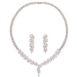 SWEETV Marquise Wedding Jewelry Sets for Brides, Crystal Cluster Bridal Necklace Earrings Jewelry Set for Women Prom Costume