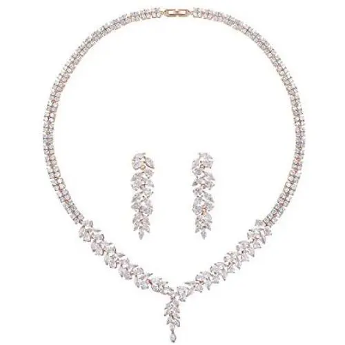 SWEETV Marquise Wedding Jewelry Sets for Brides, Crystal Cluster Bridal Necklace Earrings Jewelry Set for Women Prom Costume SWEETV Marquise Wedding Jewelry Sets for Brides, Crystal Cluster Bridal Necklace Earrings Jewelry Set for Women Prom Costume