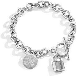 Ingemark Stainless Steel Chunky Link Chain Bracelet Love Lock Coin Pendant Bracelet for Girls Women Charm Birthday Valentines Day Jewelry Gifts