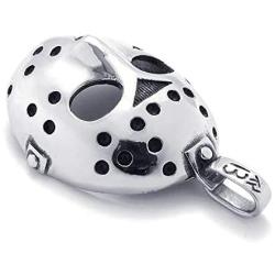 Jonline24h Stainless Steel Halloween Jason Mask Mens Necklace Pendant - Silver Black, 18''-26'' Chain