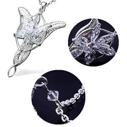 PPX Lord of The Ring Elven Leaf Aragorn Arwen Evenstar Pendant Chain Necklace Princess Chain and Earrings with Transparent Jewelry Box