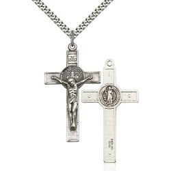 Heartland Mens Sterling Silver St. Benedict Crucifix Pendant USA Made